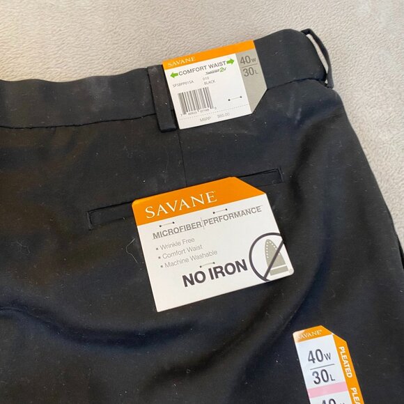 NWT Savane Men Dress Pants Black 40x30 Straight No Iron Business Pleated Black - Picture 6 of 10
